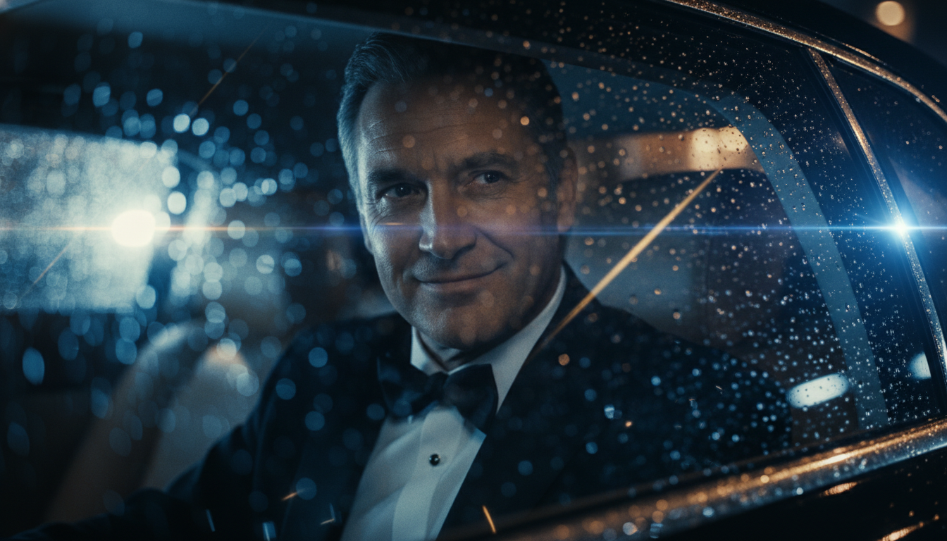 कार के शीशे से गुस्से में घूरता हुआ अमीर आदमी