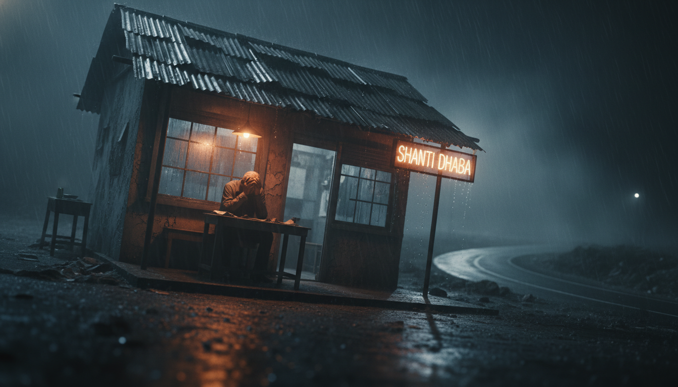 रात के अंधेरे में अपनी किस्मत पर रोता हुआ उदास ढाबा मालिक